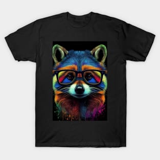 Colorful Raccoon Wearing Sunglasses in Pop Art Style - Unique and Fun Art Design T-Shirt